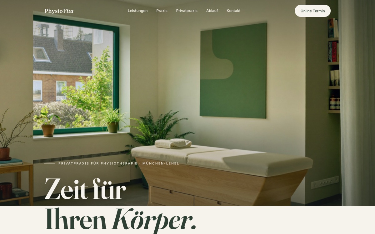 Startseite einer Konzeptstudie für eine Praxis-Website
